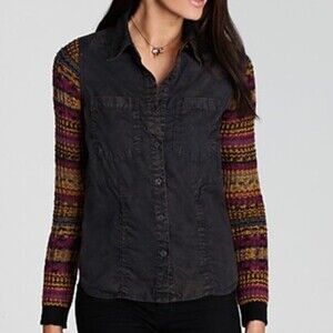 We The Free Free People Boho Top With Knitted Sleeves size M